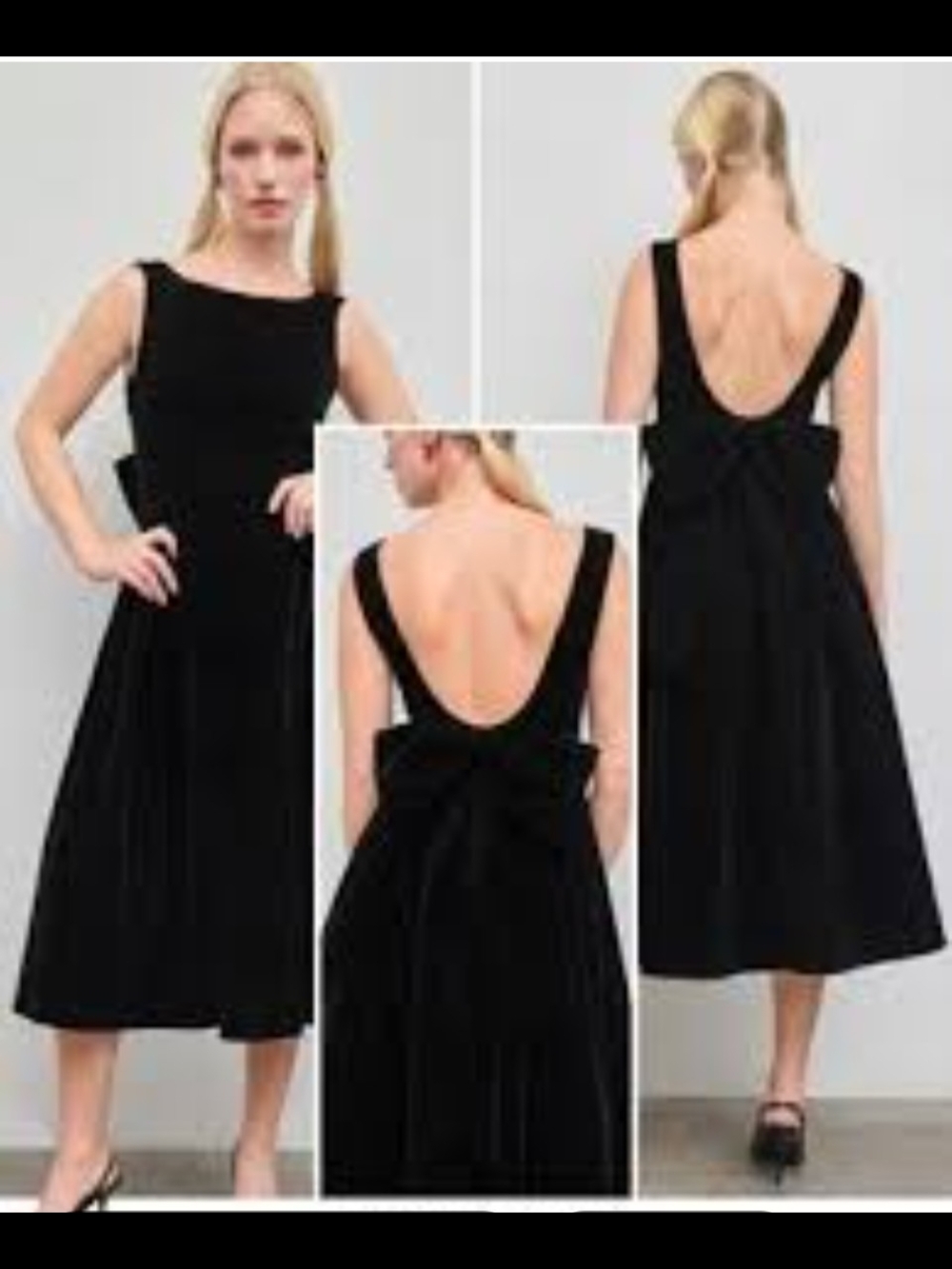 Cider Black Velvet Midi Party Dress with Back Bow NWT